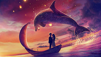 Sweet Moment, couple, love, dolphin, artist, artwork, digital-art HD wallpaper