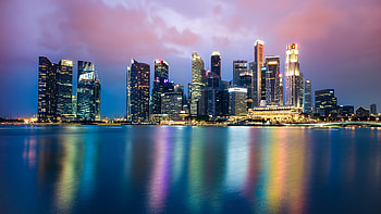 Singapore, cityscape, skyline, reflections, night HD wallpaper