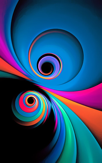 fractal colorful black, digital, amoled, art, round, neon, texture, design, pattern, abstract, circle HD phone wallpaper