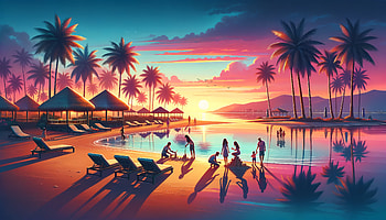 Tropical Sunset Paradise - Vacation, vacation, beach, Family, palm tree HD wallpaper