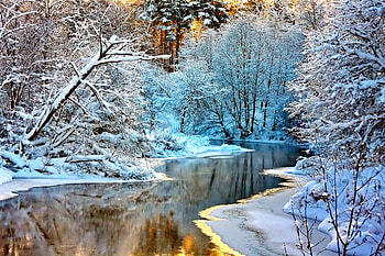 Welcome, february!, frost, snow, february, trees, beautiful, ice, river, winter, reflection, forest HD wallpaper