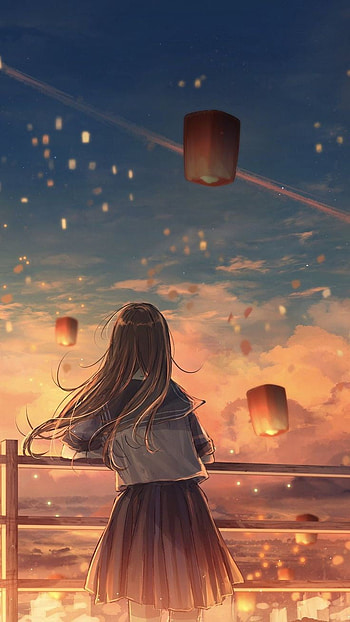 anime girl, sky HD phone wallpaper