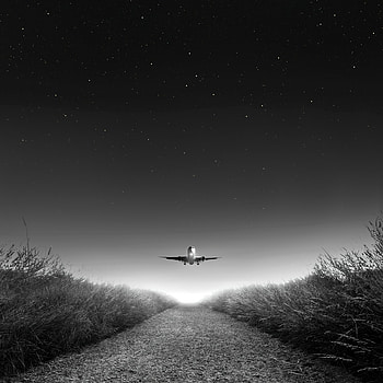 Minimalism, Starry Sky, Bw, Chb, Plane, Airplane, hop, Takeoff HD phone wallpaper