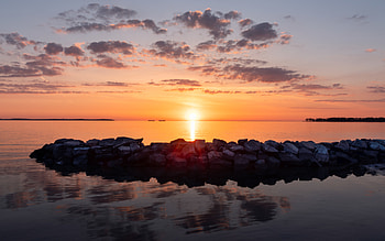 Nature, Sunset, Stones, Sky, Sea, Horizon HD wallpaper
