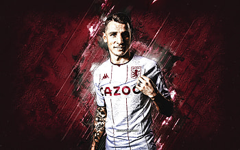 Lucas Digne, Aston Villa FC, french soccer player, portrait, Digne Aston Villa, Digne portrait, premier league, burgundy stone background, football HD wallpaper