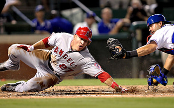 Mike Trout hitting , Baseball action shot, Powerful swing, Dynamic player HD wallpaper
