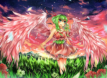 Angel, wings, pink, anime, green, criin, girl, manga HD wallpaper