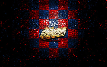 Oshawa Generals, glitter logo, OHL, blue red checkered background, hockey, canadian hockey team, Oshawa Generals logo, mosaic art, Canada HD wallpaper