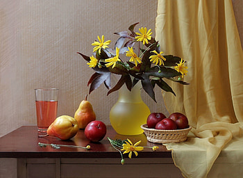 *** Still life ***, fruits, bouquet, flowers, wine HD wallpaper