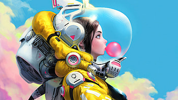 Bubblegum Space Girl , astronaut, bubble-gum, artist, artwork, digital-art, artstation HD wallpaper