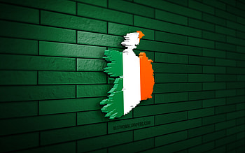 Ireland map, , green brickwall, European countries, Ireland map silhouette, Ireland flag, Europe, Irish map, Irish flag, Ireland, flag of Ireland, Irish 3D map HD wallpaper