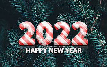 2022 3D candy digits, Happy New Year 2022, Christmas 2022, сhristmas tree backgrounds, 2022 concepts, 2022 new year, 2022 on fir-tree background, 2022 year digits HD wallpaper