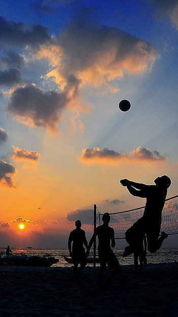 Volleyball, Sunset Background HD phone wallpaper