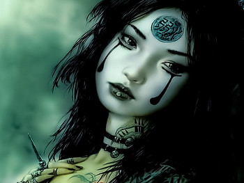 Makeup Tears, makeup, black, asian, oriental, woman, decrative, fantasy, green, eye makeup, female HD wallpaper