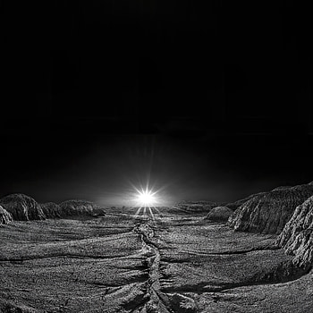Landscape, Shining, Dawn, Rays, Beams, Flash, Stone, Bw, Chb, Deserted HD phone wallpaper