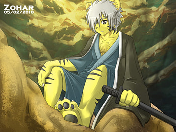 tiger, sword, yellow, furry, sky, dusk HD wallpaper