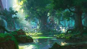 The tree, anime, green, ling xiang, manga, water, forest, tree HD wallpaper