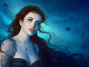 Fantasy Girl Green Eyes, fantasy-girls, painting, redhead, artist, artwork, digital-art HD wallpaper