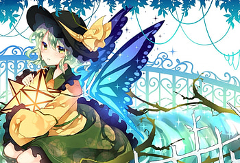 Pretty Butterfly Wings, anime girl, anime, touhou, koishi komeiji, butterfly wings, hat HD wallpaper