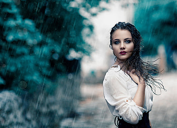 Sweet rain, blue, white, model, rain, girl, alessandro di cicco, woman, beauty HD wallpaper