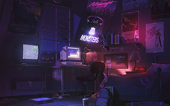 Art Room Anime Monsters Space Night, Anime Gamer Room HD wallpaper