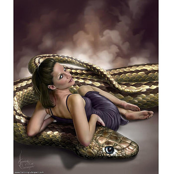 Mistress & Servant, snake, girl, fantasy, woman HD wallpaper