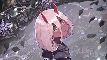 Horns, anime girl, devil, cute, zero two HD wallpaper