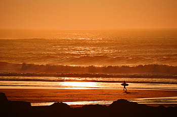 Nature, Sunset, Waves, Ocean, Surfer HD wallpaper