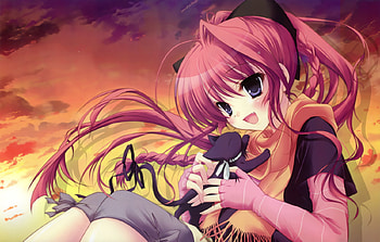 Little Cat, anime, smile, cute, cat, girl HD wallpaper