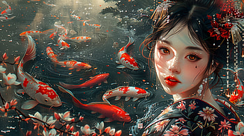 Geisha Koi, geisha, koi, AI Art HD wallpaper