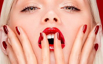 Martina Dimitrova, model, red, face, lips, girl, woman, hand HD wallpaper