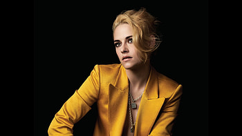 Kristen Stewart Girl Model Is Wearing Golden Shiny Coat Dress Sitting In Black Background Girls HD wallpaper