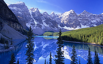 Lake Mountains, reflection, snow, trees, sky, nature, mountains, forest, lake HD wallpaper