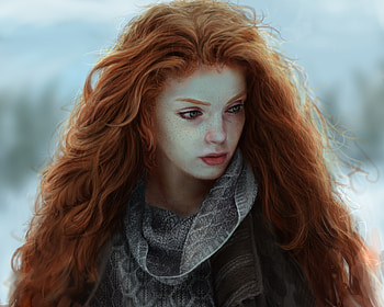 Red head, girl, long curly hair, art HD wallpaper