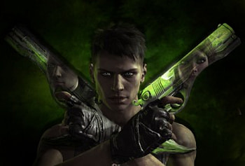 Dante, black, man, dark, fantasy, green, devil may cry, game, gun HD wallpaper