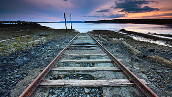 Rails, Cities, Nature, Water, Sky HD wallpaper