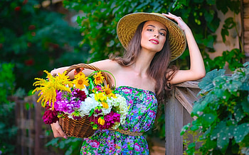 Pretty woman, Flowers, Model, Beautiful, Girl HD wallpaper