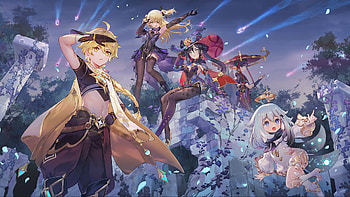 Aether Fischl Mona Paimon Scaramouche Genshin Impact HD wallpaper
