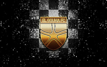 El Gouna FC, glitter logo, Egyptian Premier League, black white checkered background, EPL, soccer, egyptian football club, El Gouna logo, mosaic art, football, El Gouna HD wallpaper