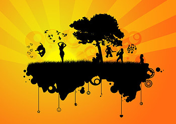 A Woman's Fantasy Retreat, island, birds, guitar, sun, woman, tree HD wallpaper