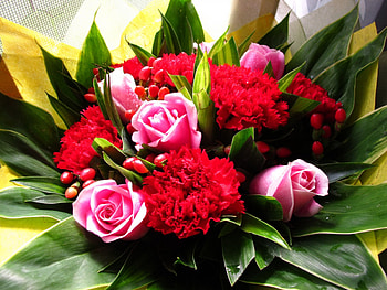 Bouquet, pink, roses, red, flowers HD wallpaper