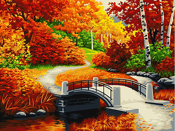 Golden Autumn, park, river, leaves, painting, bridge, trees, colors HD wallpaper