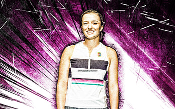 Iga Swiatek, grunge art, polish tennis players, WTA, purple abstract rays, tennis, fan art, Iga Swiatek HD wallpaper