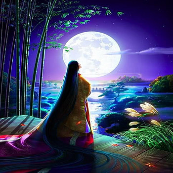 full moon, kagaya, moon, fantasy, art HD wallpaper