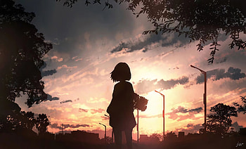 Anime Girl With Flowers Looking Towards Sunset, anime-girl, anime, artist, artwork, digital-art HD wallpaper