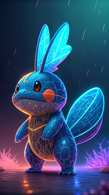 Vibrant Mudkip – Your Perfect , Pokemon, Digital Art, glow, character design HD phone wallpaper