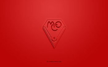 MC Oran, creative 3D logo, red background, Algerian football club, Ligue Professionnelle 1, Oran, Algeria, 3d art, football, MC Oran 3d logo HD wallpaper