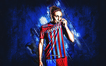 Alexia Putellas, FC Barcelona Femeni, Spanish soccer player, blue stone background, soccer, FC Barcelona, grunge art HD wallpaper
