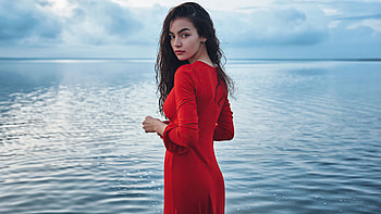 Red Dress Girl Long Hair Looking Back , red-dress, girls, model HD wallpaper