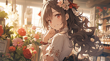 Cute Girl in Floral Ambience, cute, Anime, girl, anime girl, cute anime HD wallpaper